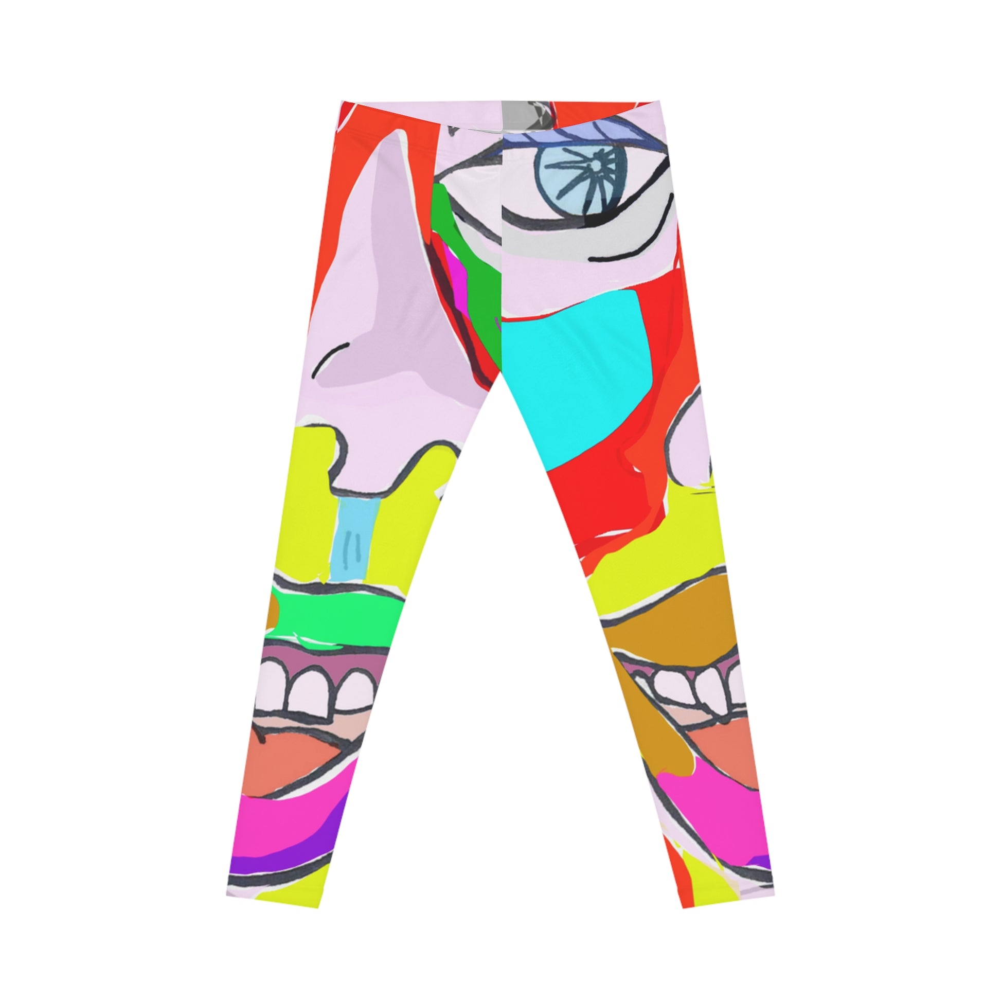 Front view of Colorfest Pop Art Leggings featuring original hand-drawn artwork by NYC artist @socialtantrum.