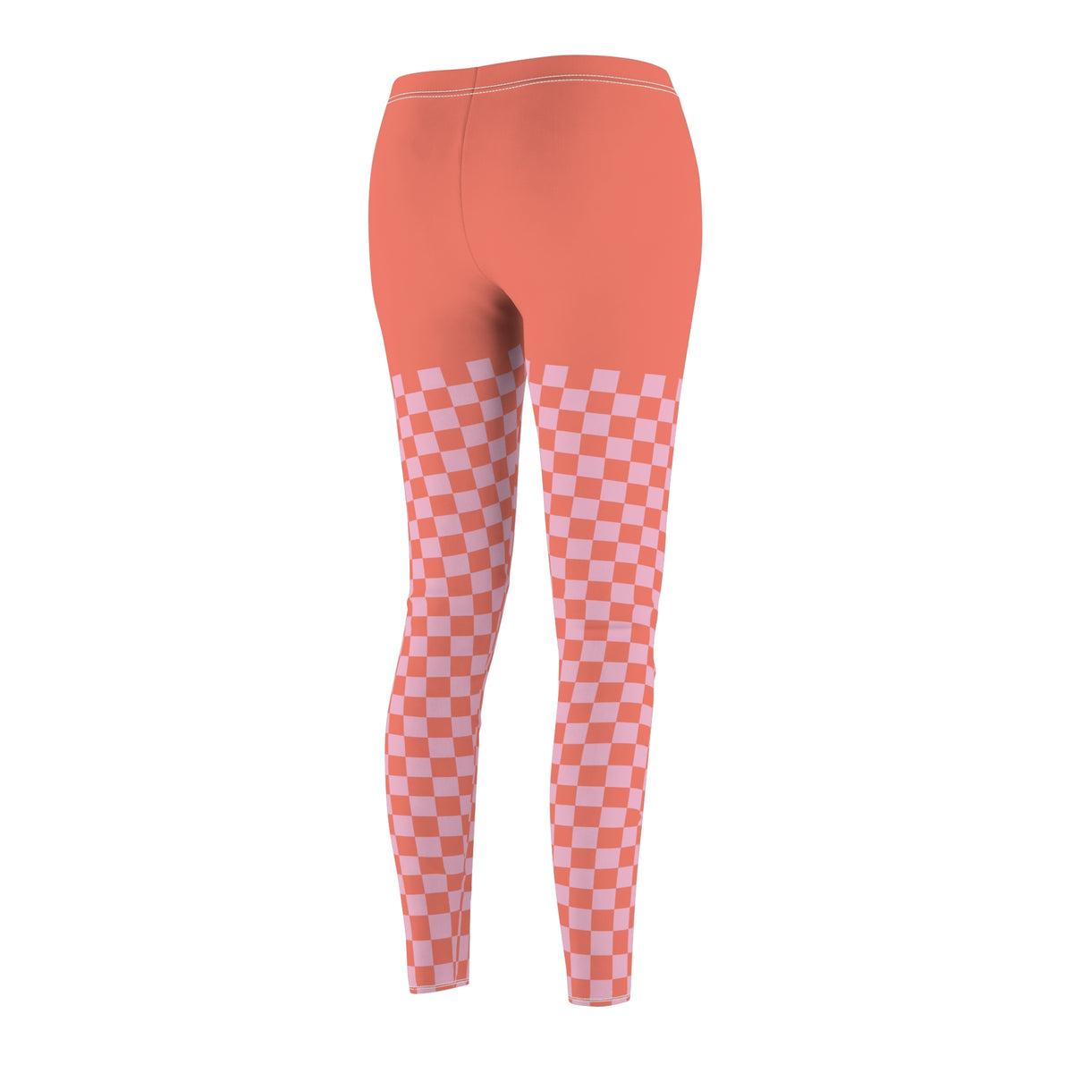 Coral Gridlock Leggings rear product view with checker grid pattern