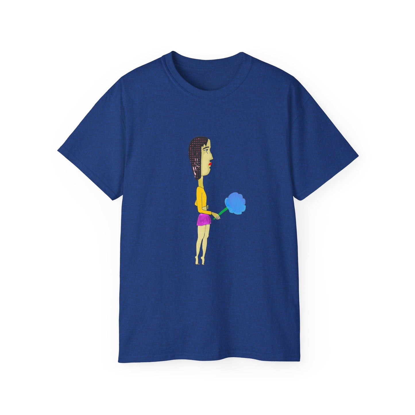 Front view of the Cotton Candy Graphic Unisex T-Shirt in navy blue featuring colorful cotton candy artwork.