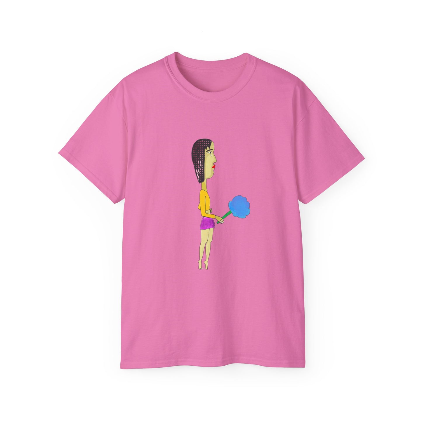 Front view of the Cotton Candy Graphic Unisex T-Shirt in pink with playful cotton candy graphic artwork.