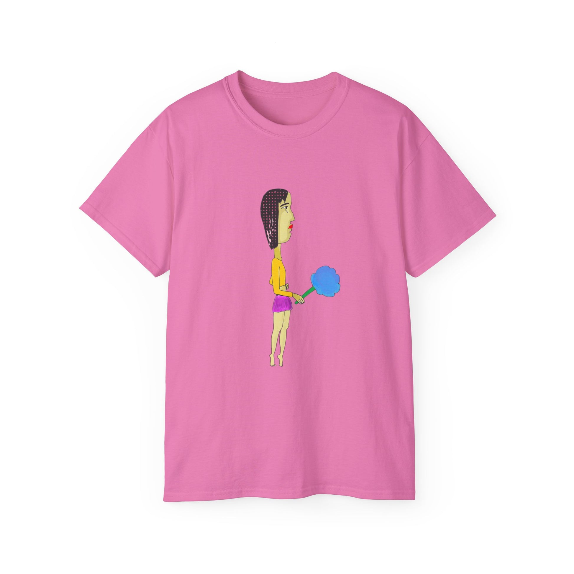 Front view of the Cotton Candy Graphic Unisex T-Shirt in pink with playful cotton candy graphic artwork.