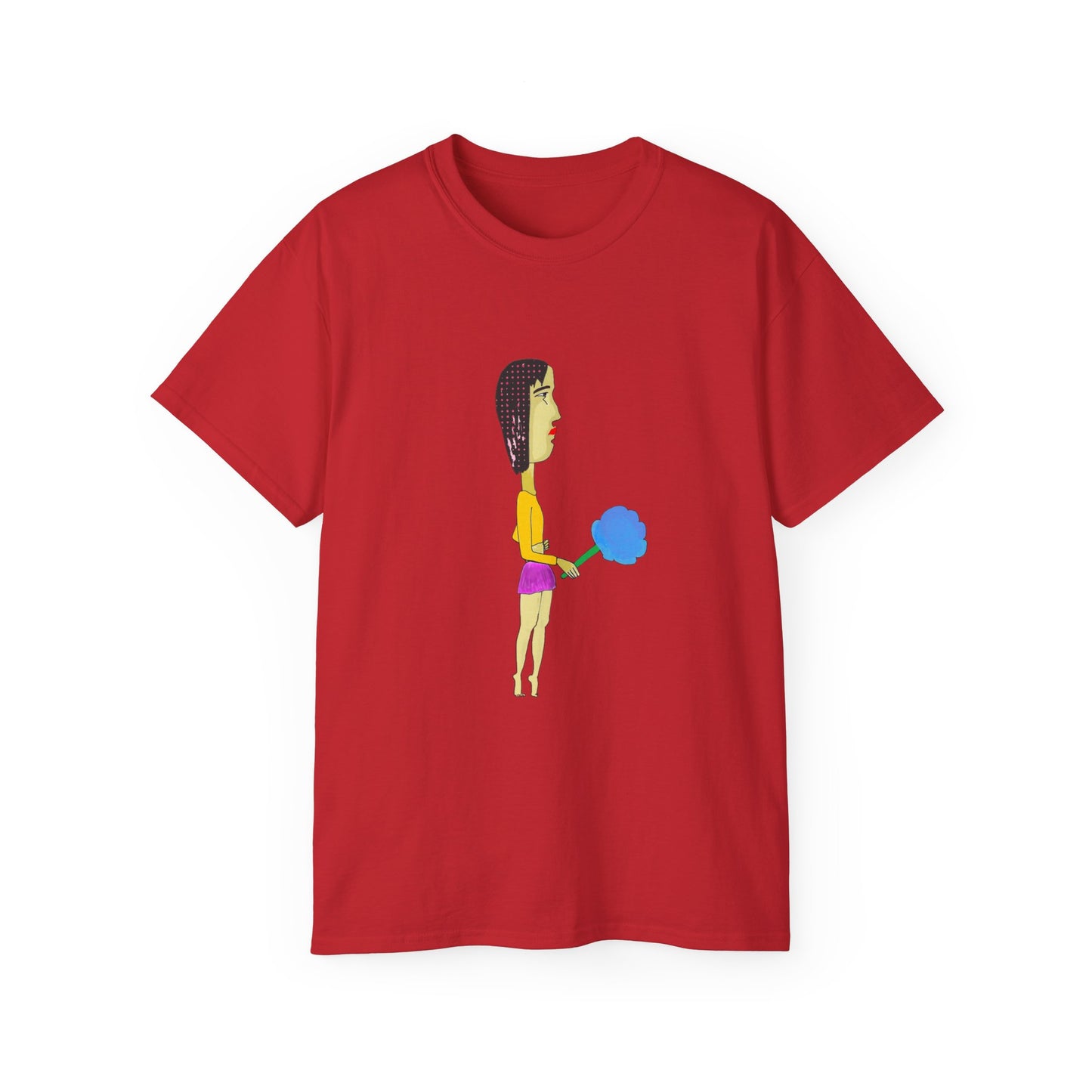 Front view of the Cotton Candy Graphic Unisex T-Shirt in red featuring an original cotton candy illustration.