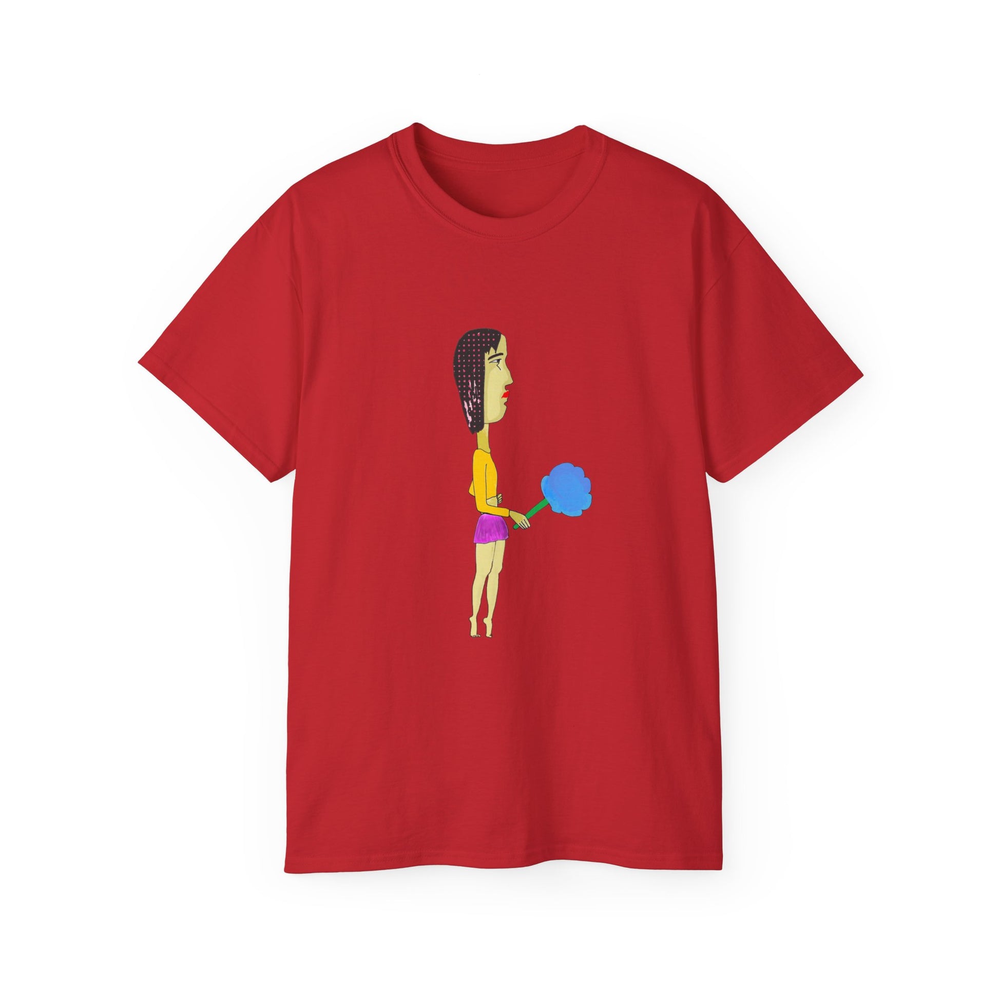 Front view of the Cotton Candy Graphic Unisex T-Shirt in red featuring an original cotton candy illustration.