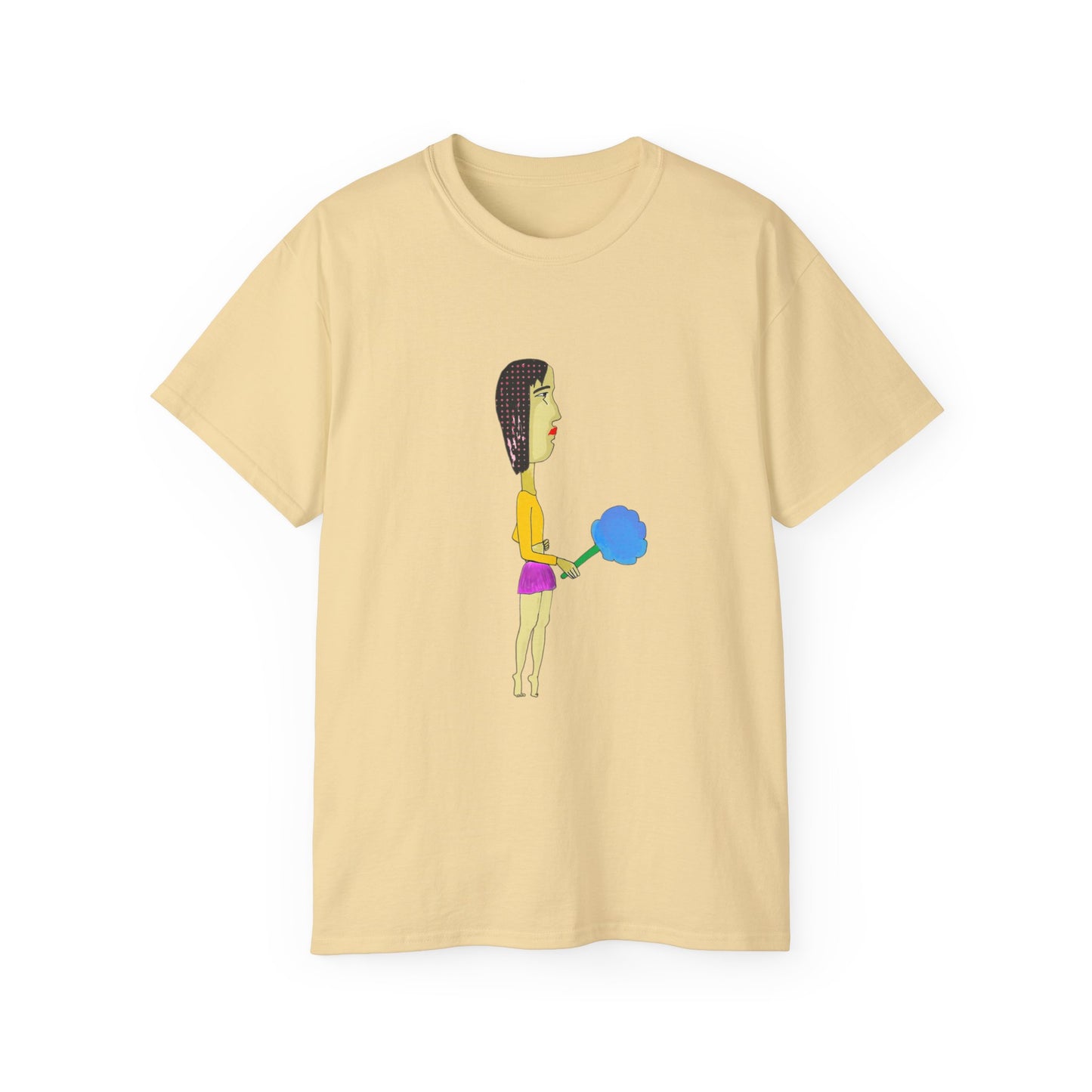 Front view of the Cotton Candy Graphic Unisex T-Shirt in sand featuring the original cotton candy illustration.