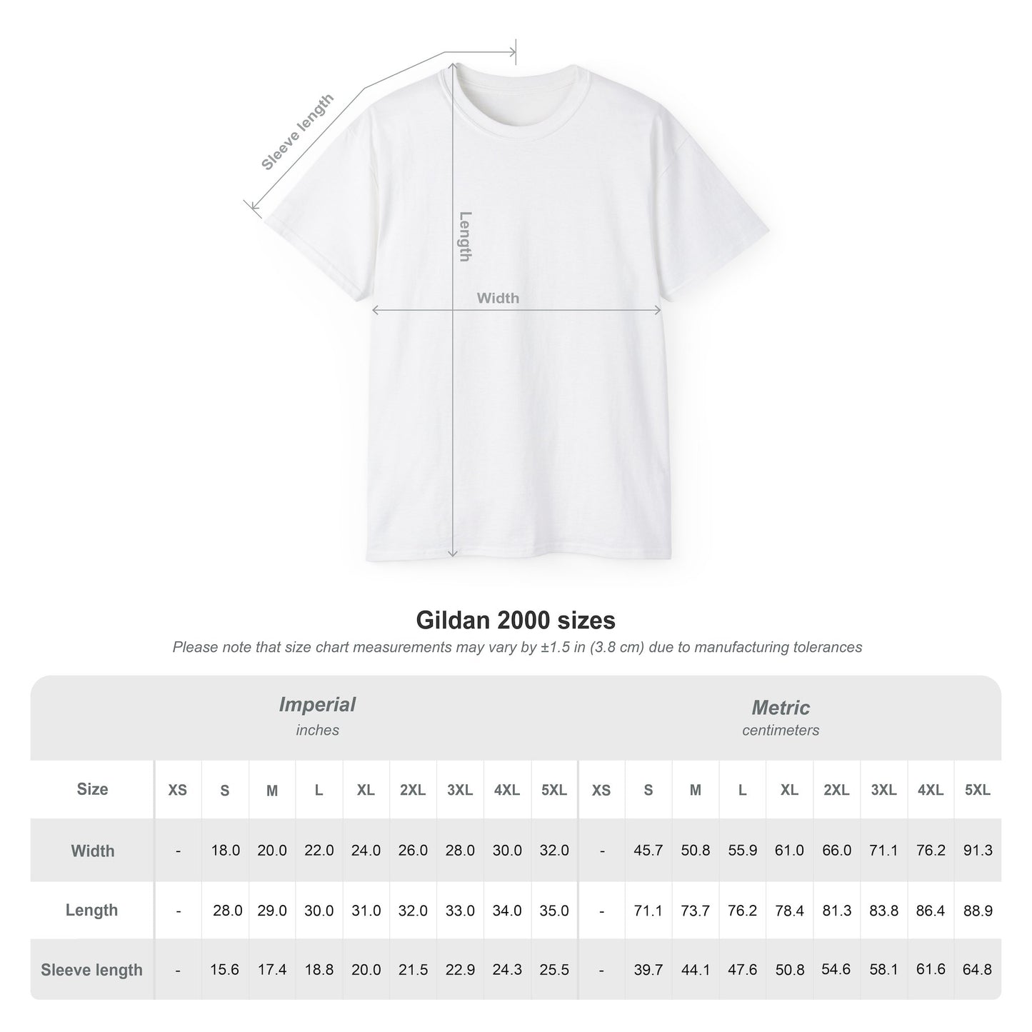 Size chart for the Cotton Candy Graphic Unisex T-Shirt with garment measurements