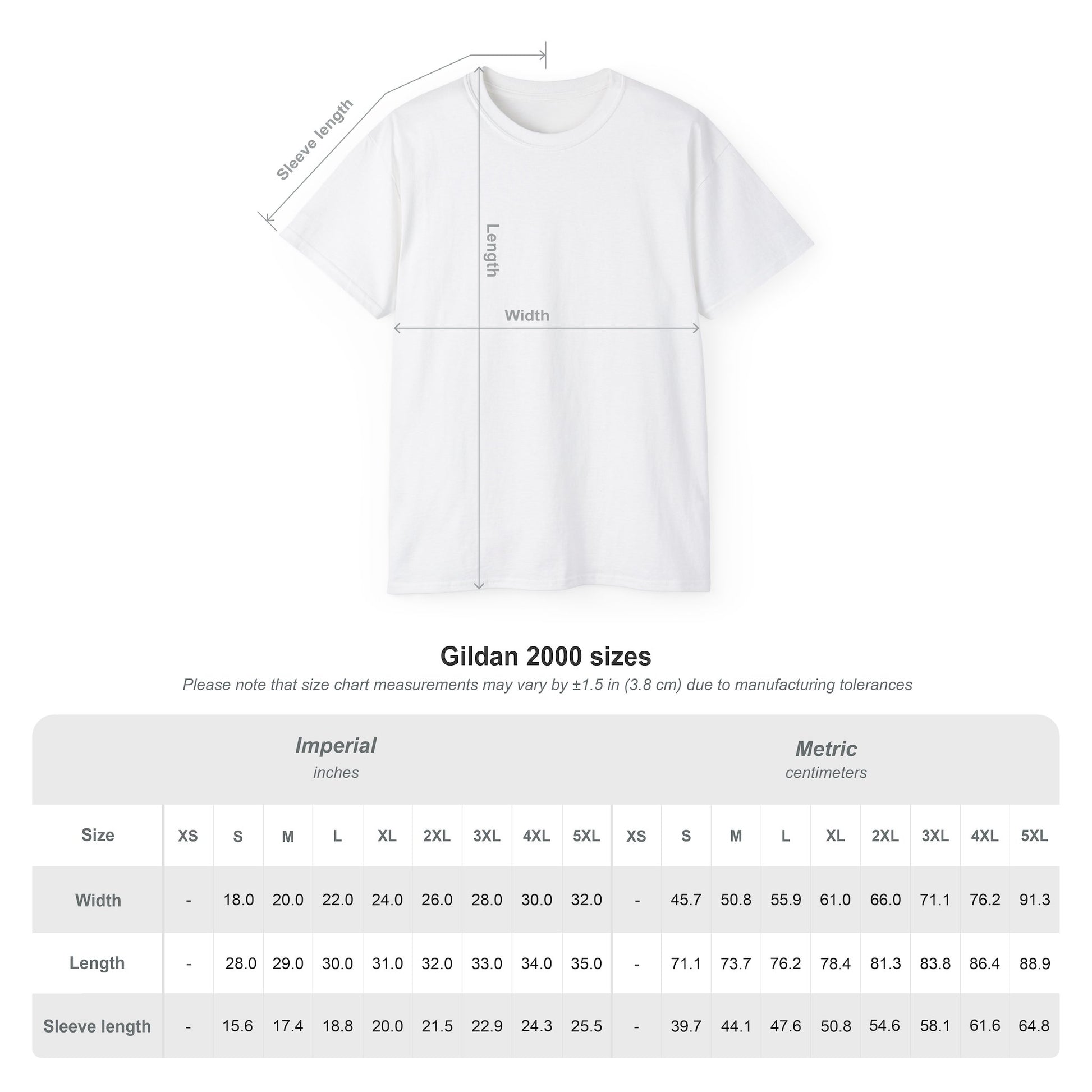 Size chart for the Cotton Candy Graphic Unisex T-Shirt with garment measurements