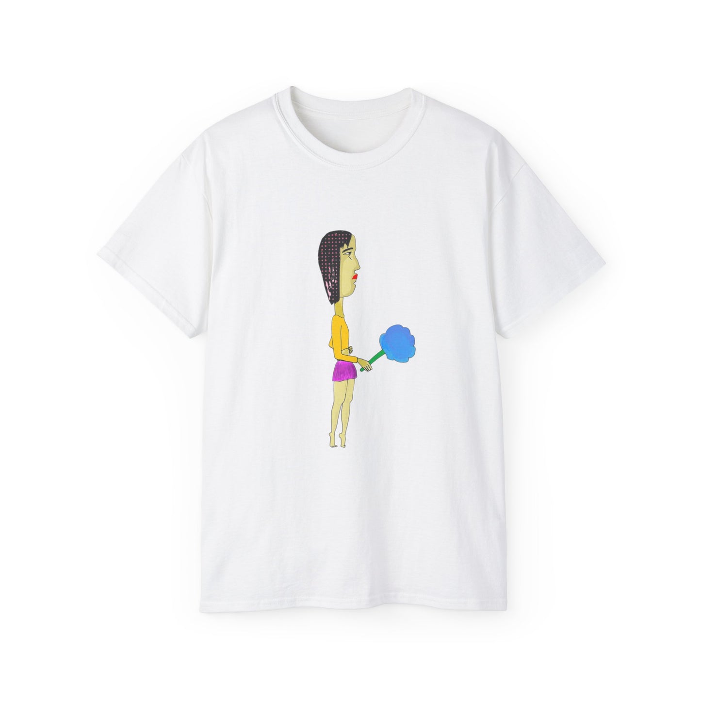 Front view of the Cotton Candy Graphic Unisex T-Shirt in white with colorful cotton candy artwork.