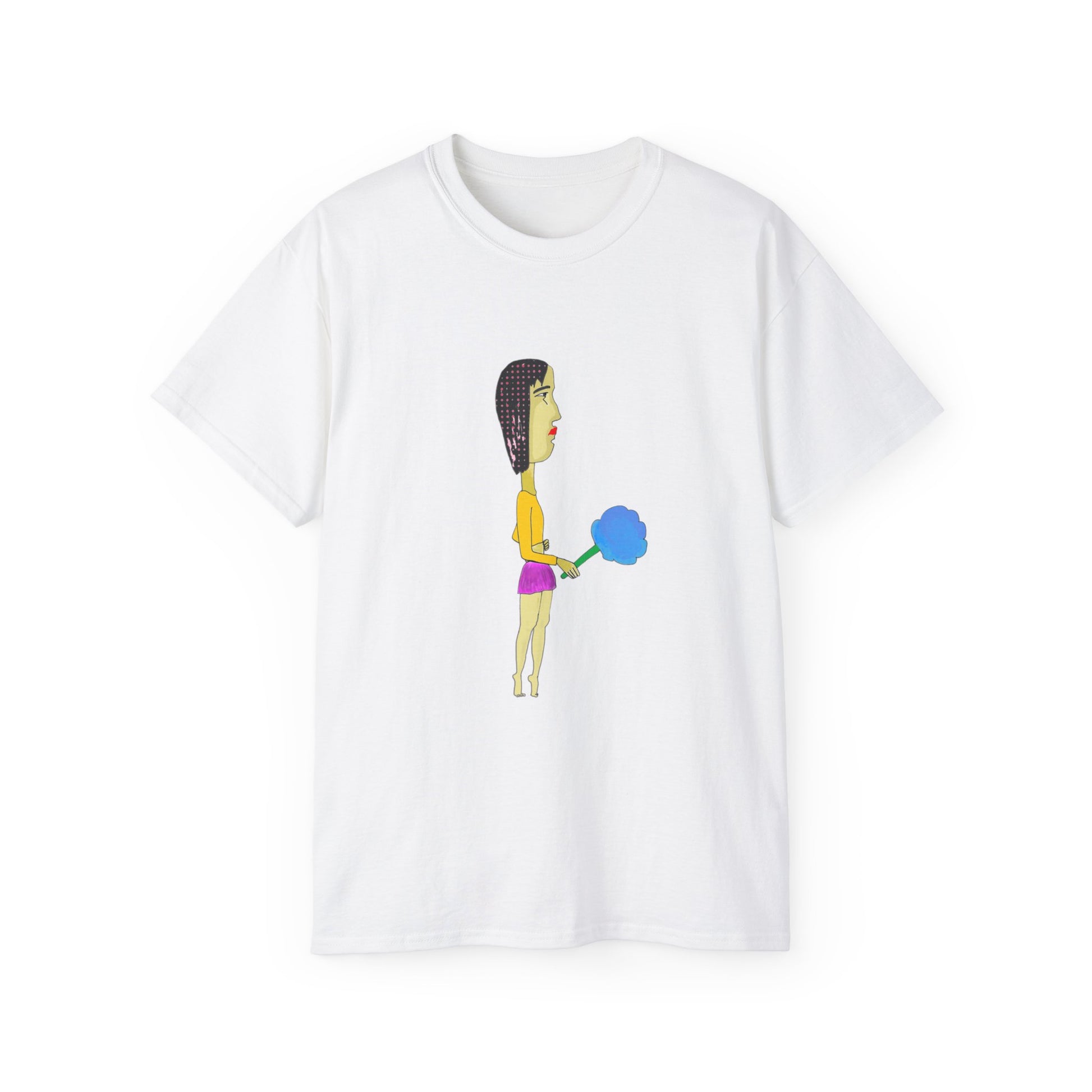 Front view of the Cotton Candy Graphic Unisex T-Shirt in white with colorful cotton candy artwork.