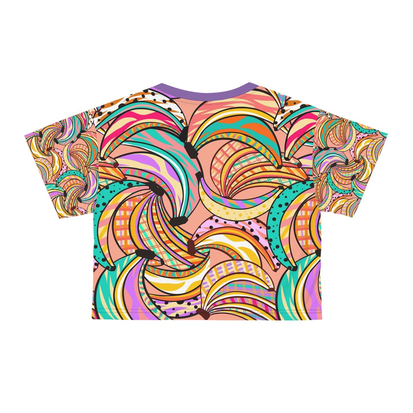 Back view of Crazy Bananas Crop Tee with vibrant retro-inspired multicolor banana pattern