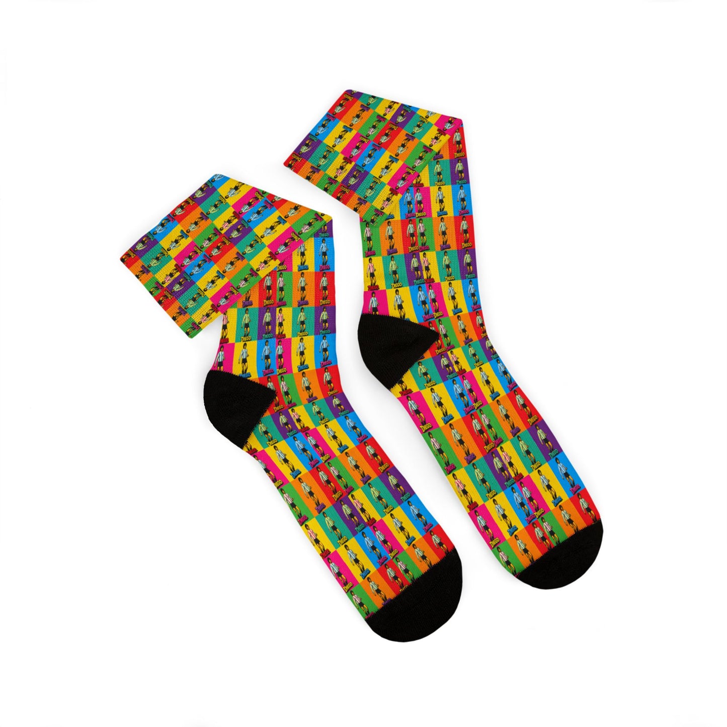 Diego Maradona colorful pop art unisex crew socks floating product mockup
