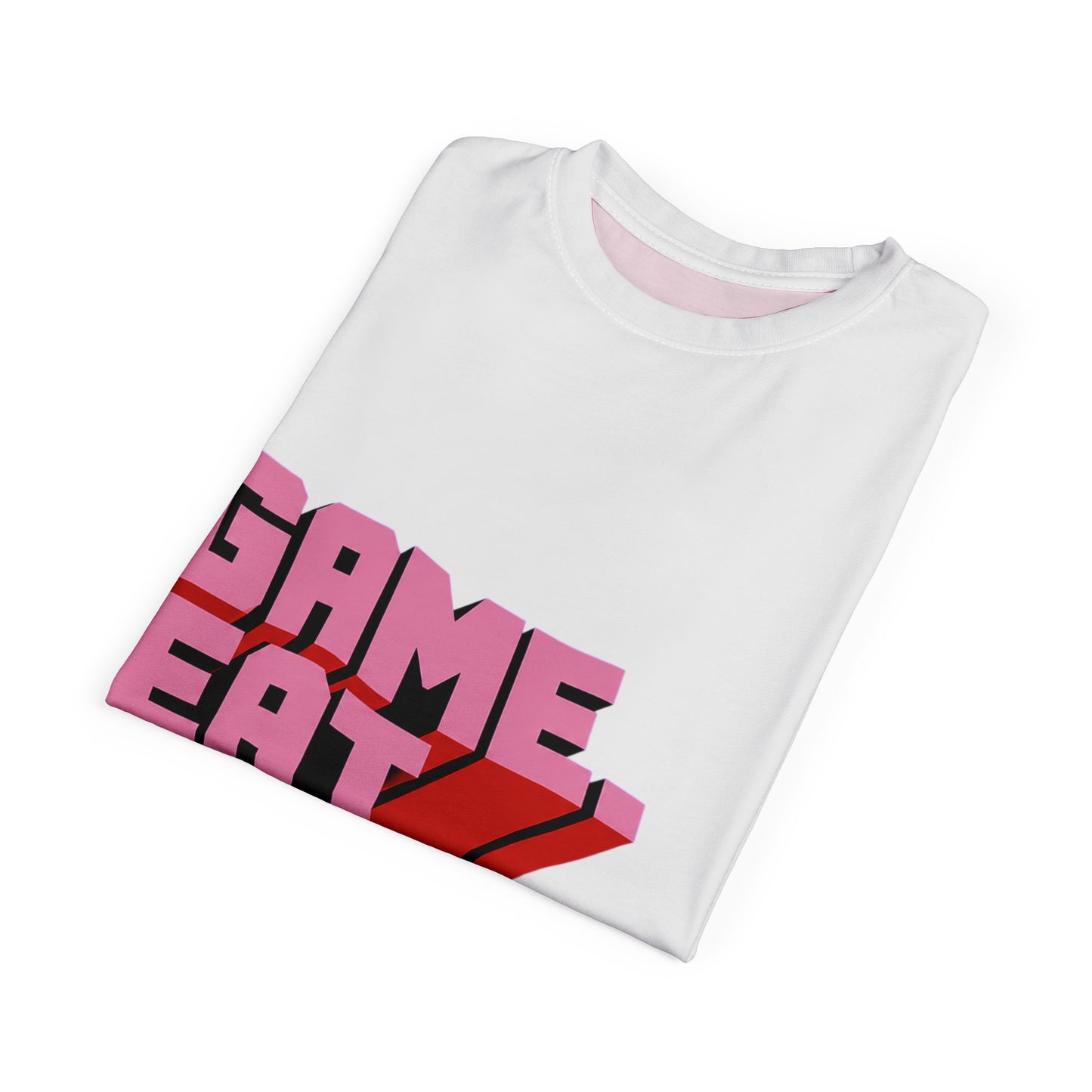 Folded Eat Sleep Game Repeat gamer t-shirt showing graphic print detail

