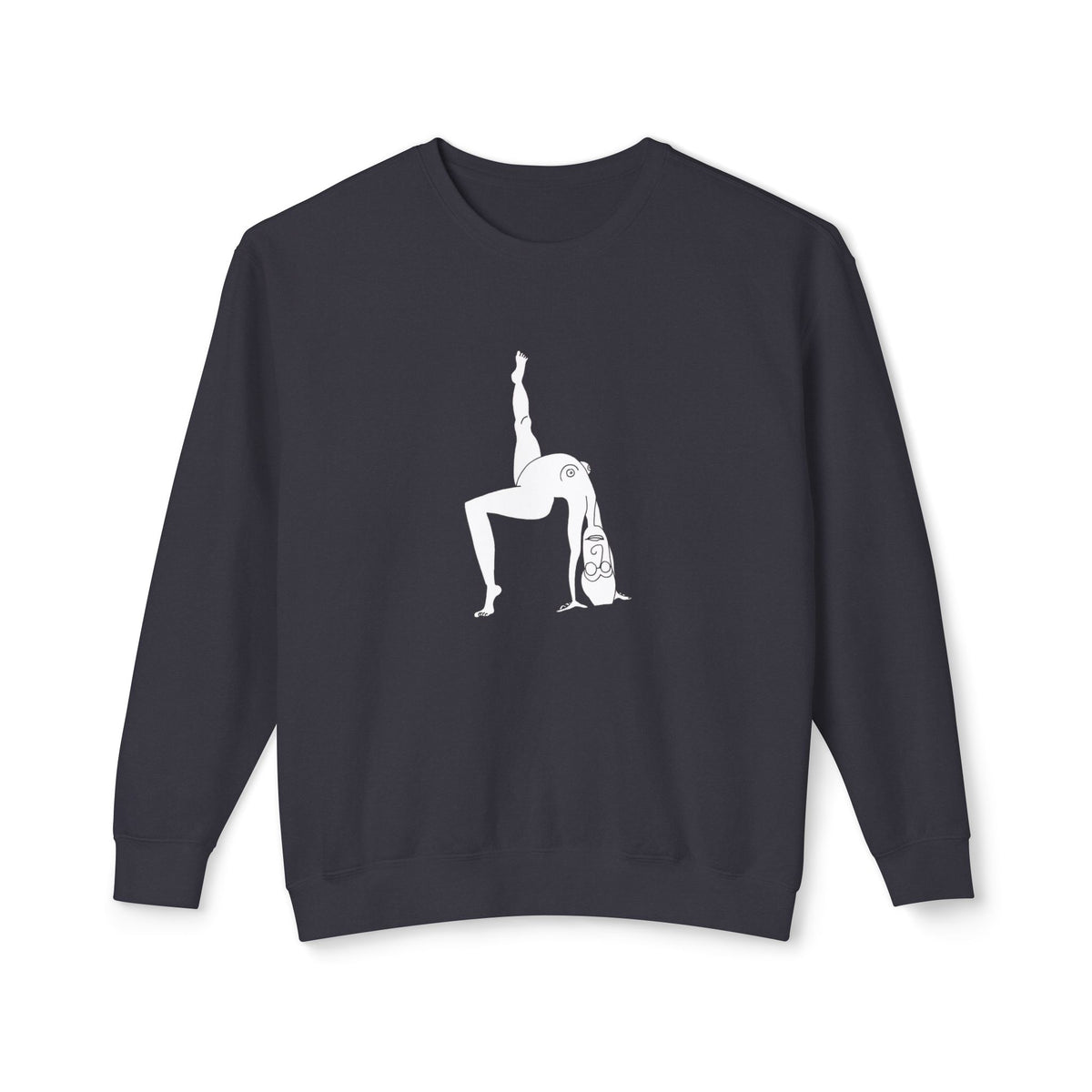 Front view of the black Elastika Girl graphic sweatshirt featuring original white minimalist figure illustration.