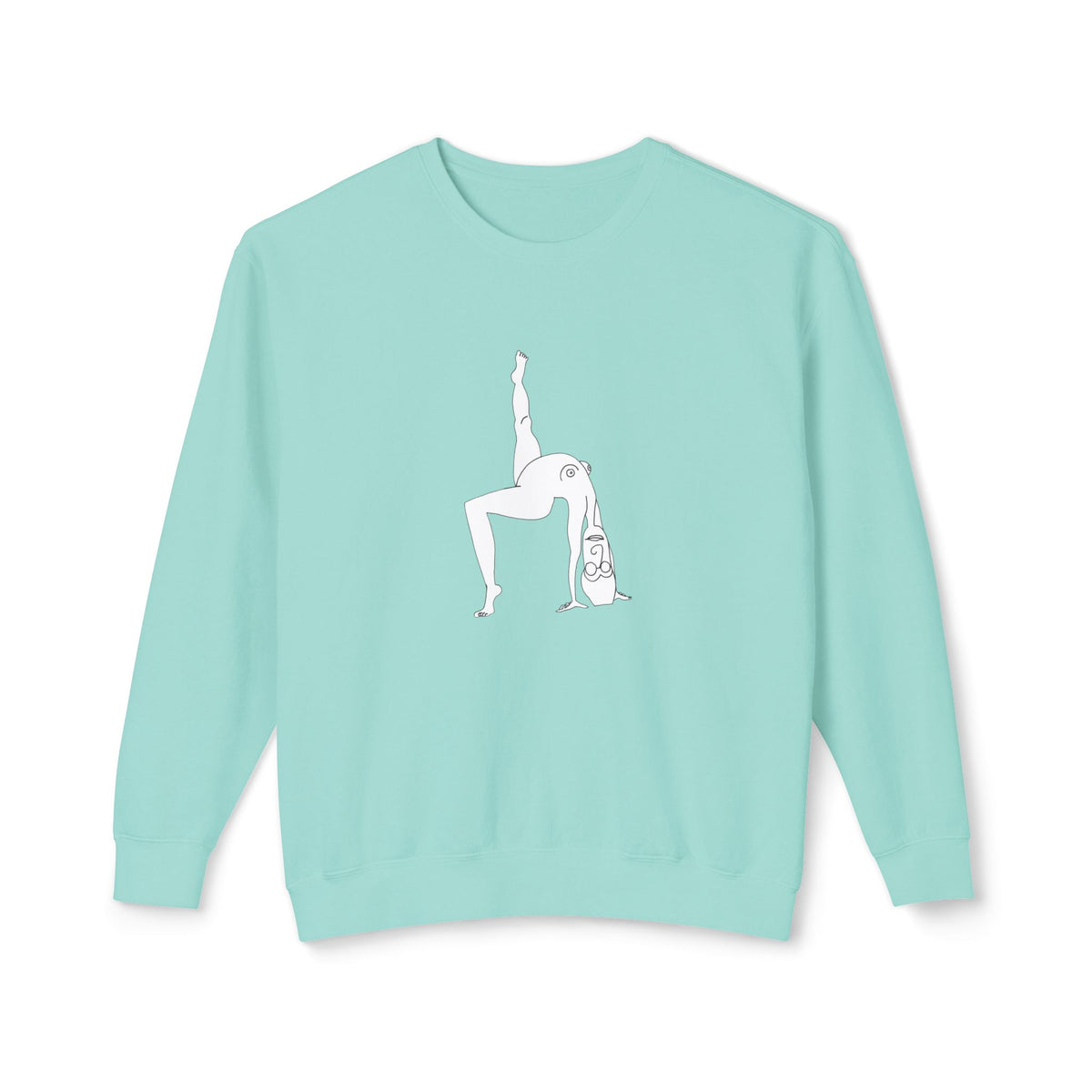 Front view of the Chalky Mint Elastika Girl unisex sweatshirt featuring original white figure line art.
