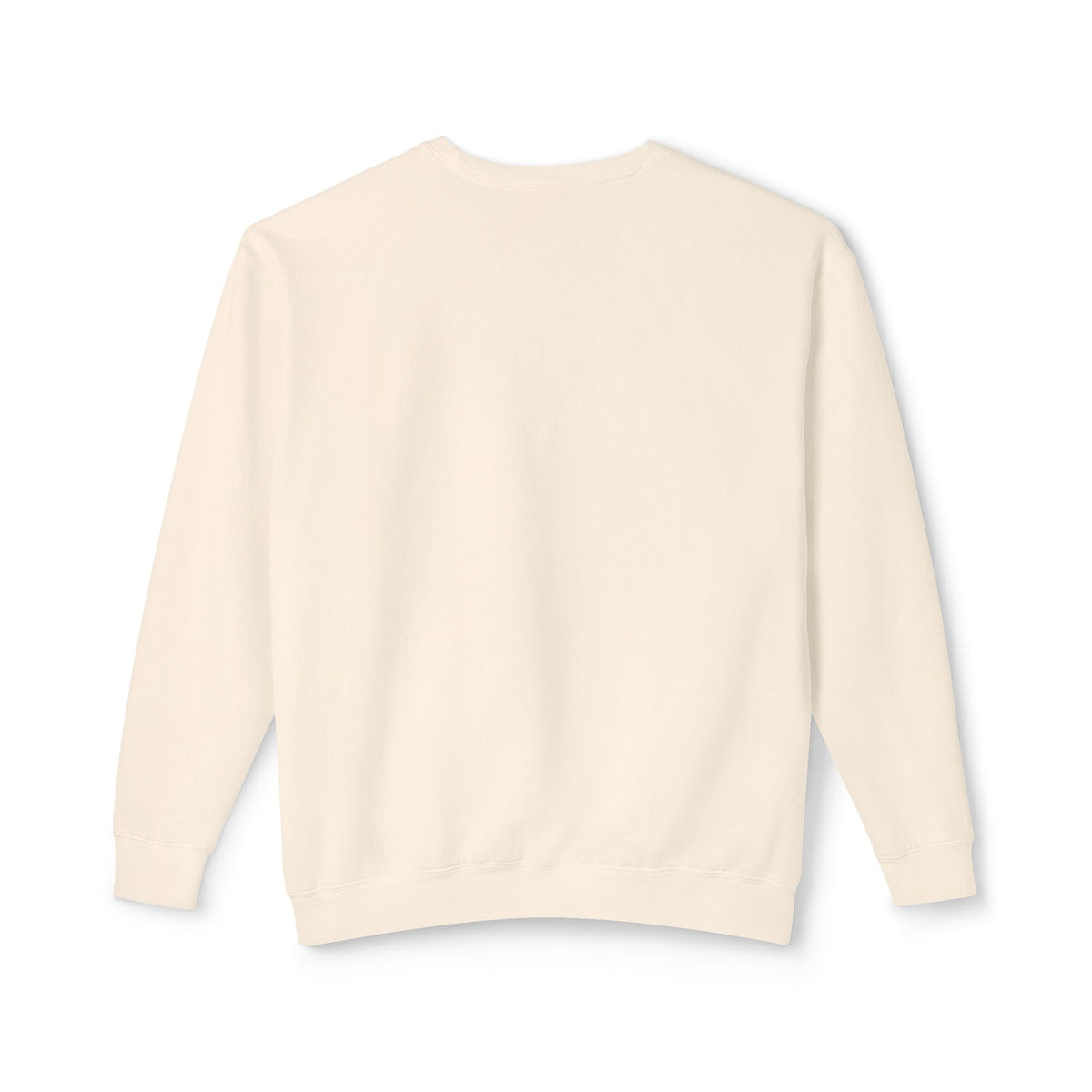 Back view of the Ivory Elastika Girl unisex crewneck sweatshirt showing its solid cream color and ribbed hem.