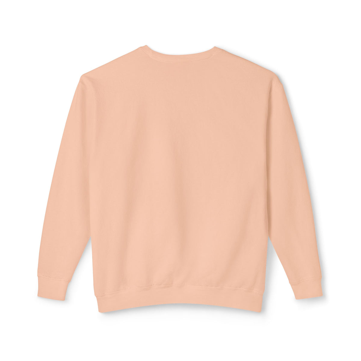 Back view of the Peachy Elastika Girl unisex sweatshirt showing the soft peach color and classic crewneck shape.