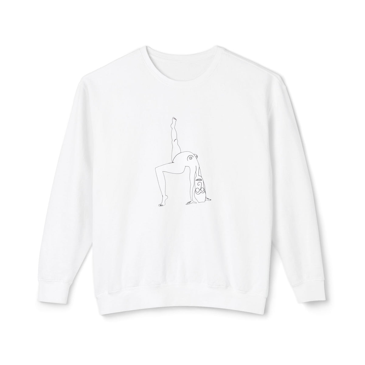 White Elastika Girl graphic sweatshirt featuring a subtle minimalist figure illustration on the chest.