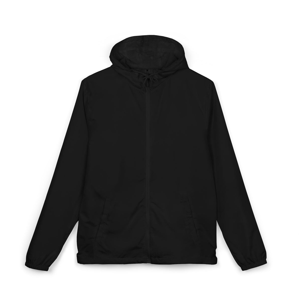 Black Essential Lightweight Hooded Windbreaker Jacket, front view