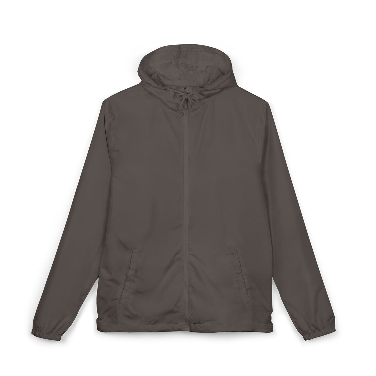 Gray Essential Lightweight Hooded Windbreaker Jacket, front view