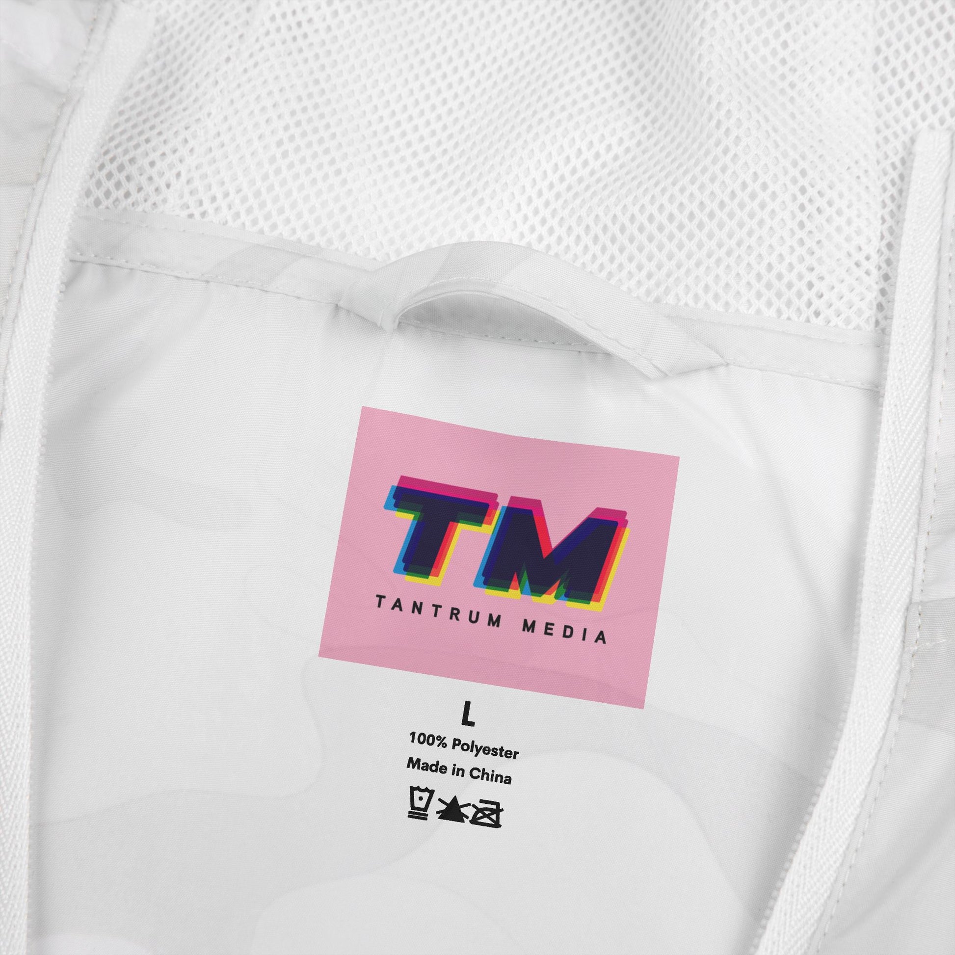 Interior Tantrum Media label detail on Essential Lightweight Windbreaker Jacket