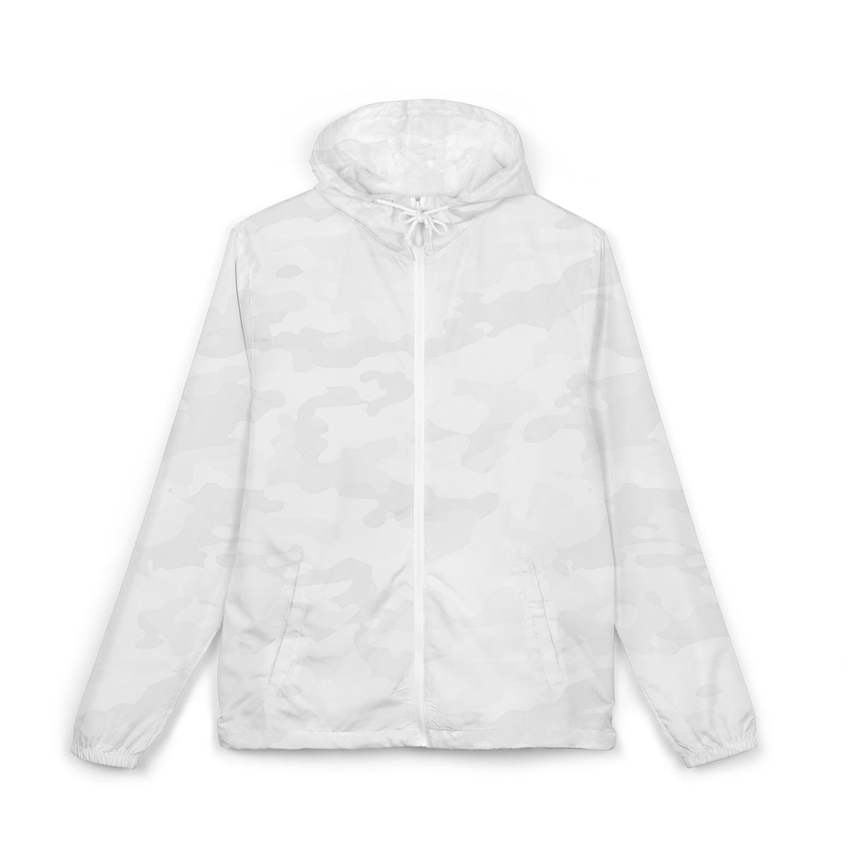 White Camo Essential Lightweight Hooded Windbreaker Jacket, front view