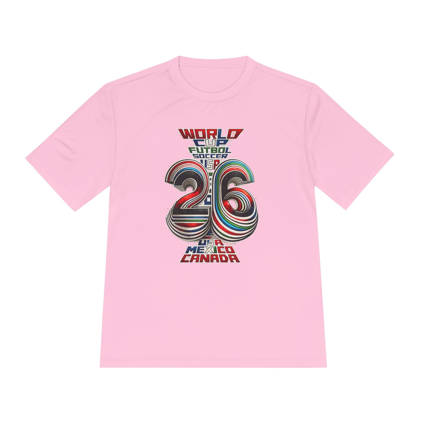 Light pink FIFA World Cup 2026 retro football graphic T-shirt front view