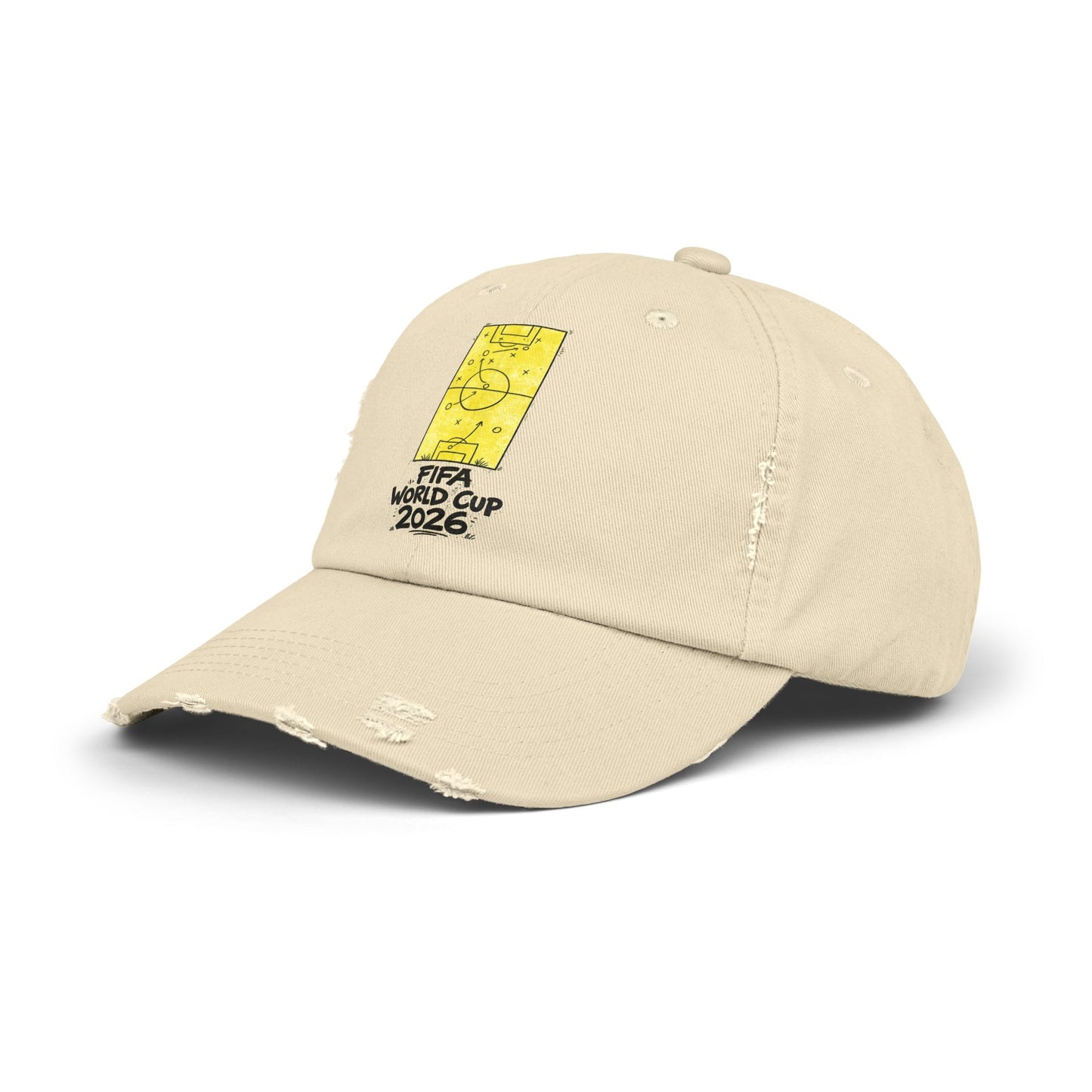 Stone FIFA World Cup 2026 distressed dad hat side profile soccer fan accessory