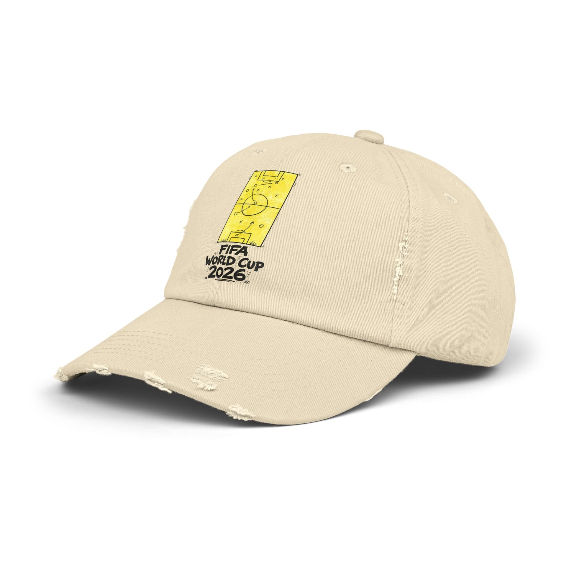 Stone FIFA World Cup 2026 distressed dad hat side profile soccer fan accessory