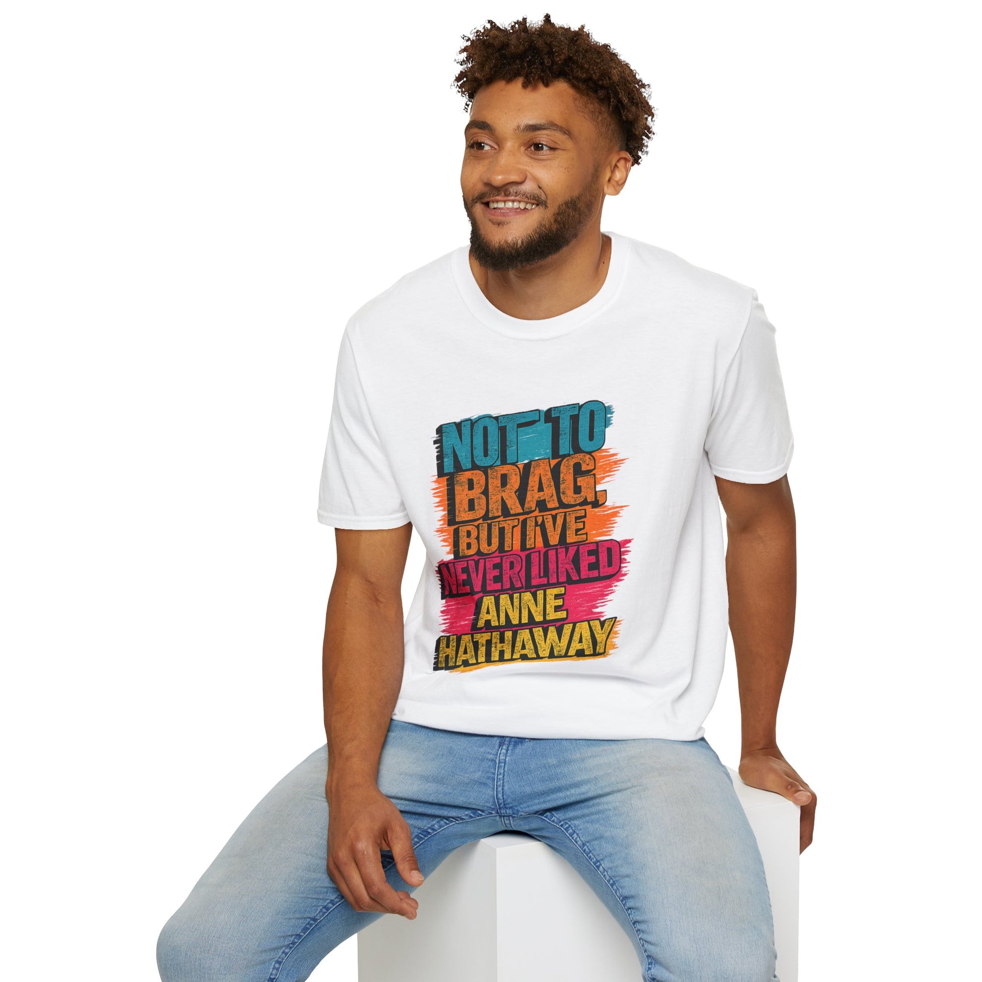 Funny Anne Hathaway t-shirt male model casual outfit funny graphic tee streetwear style
