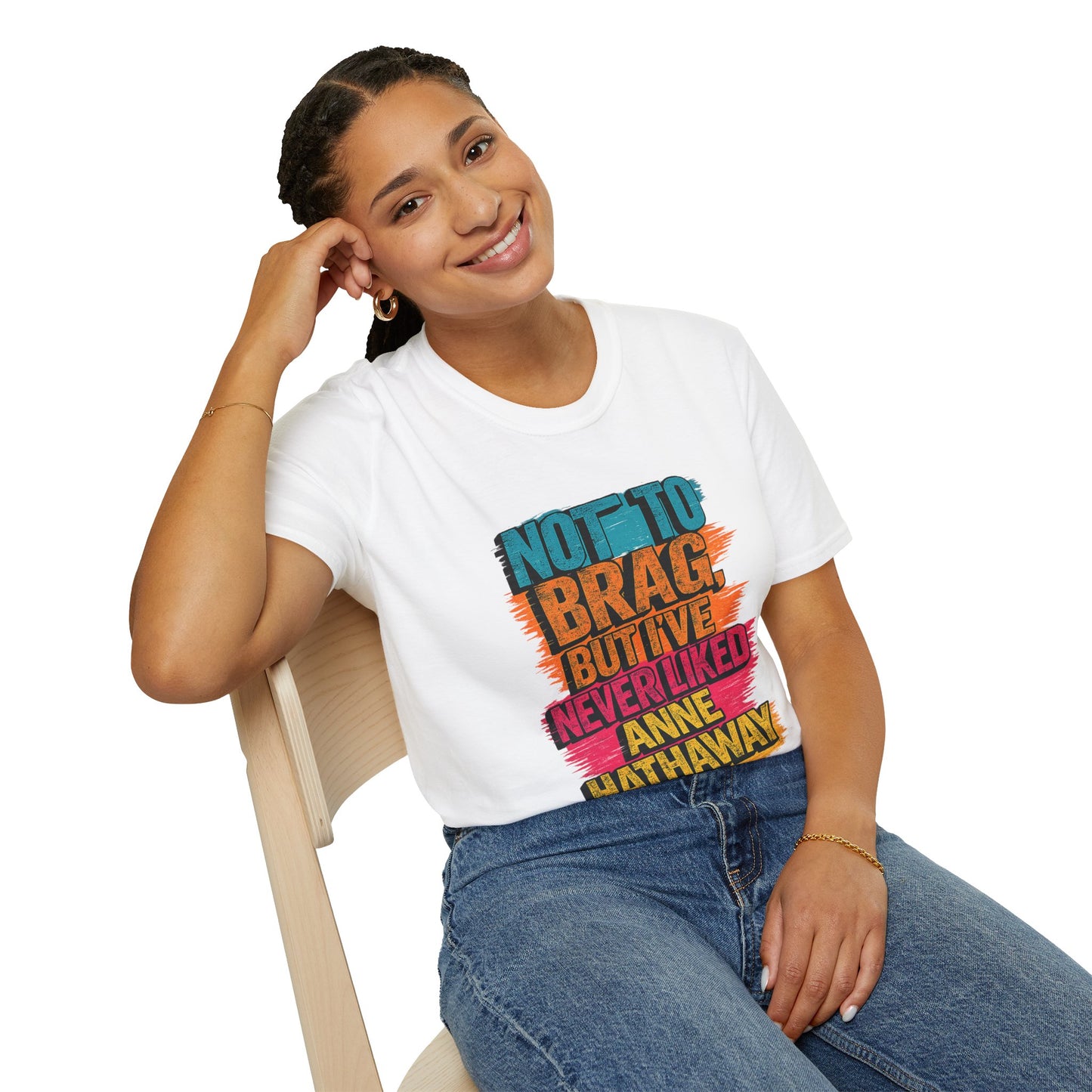 Funny Anne Hathaway t-shirt woman sitting casual outfit sarcastic pop culture graphic tee