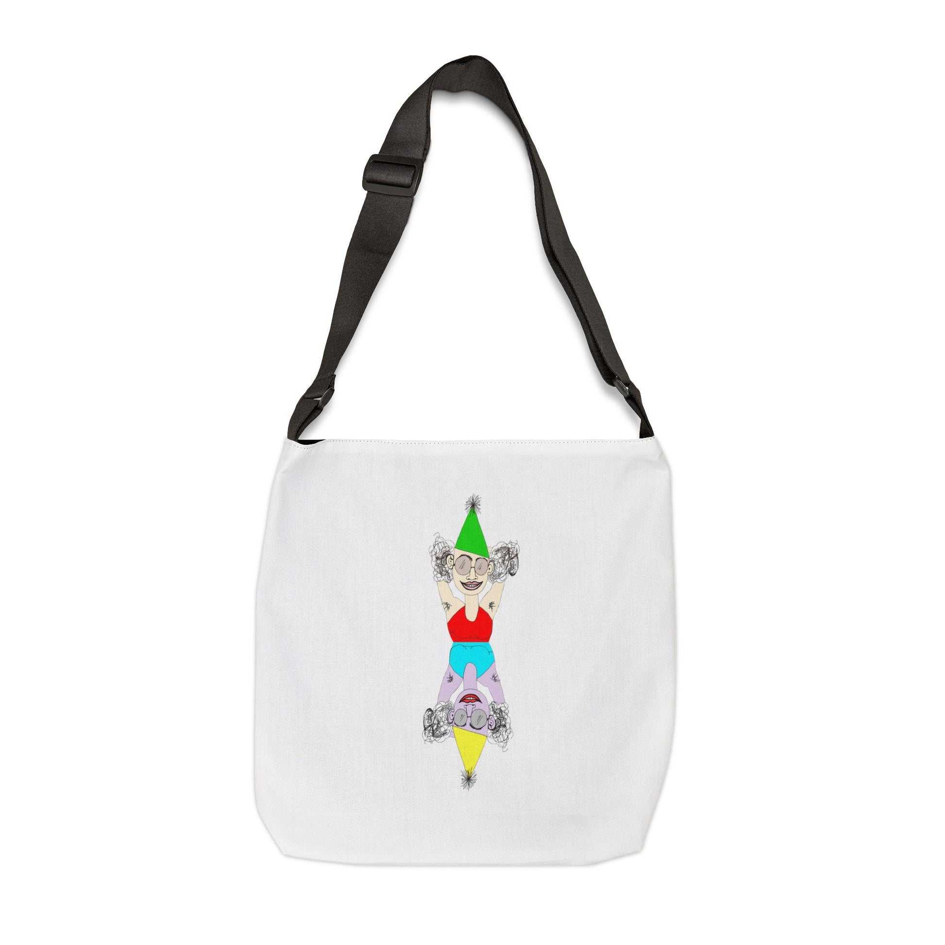 White Party Favor funny graphic adjustable tote bag with black shoulder strap