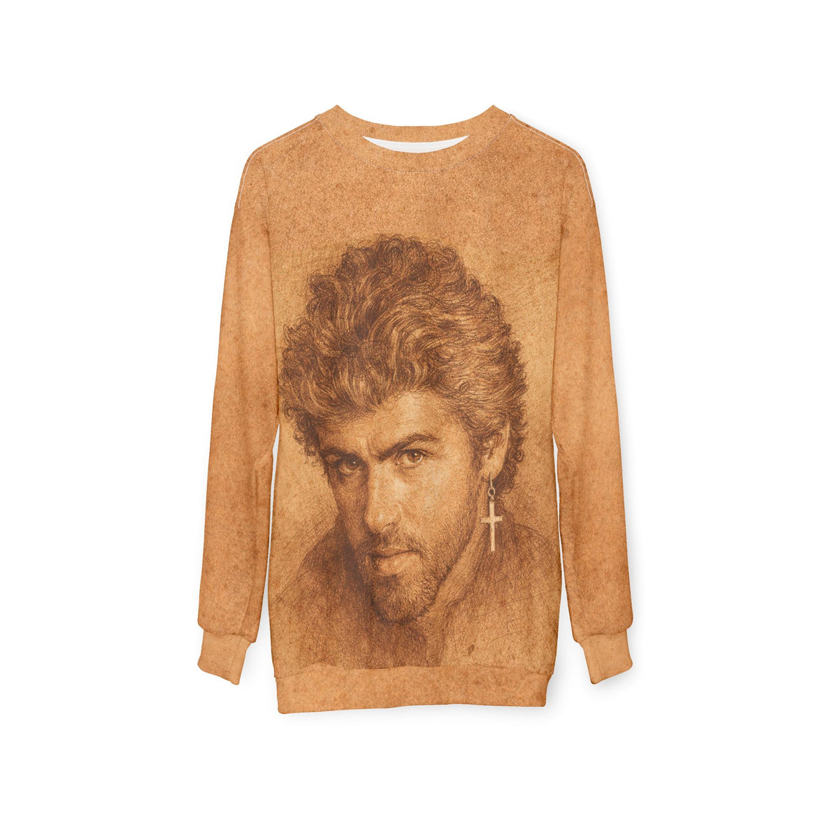 George Michael Portrait Unisex Sweatshirt hanging front view with vintage portrait artwork