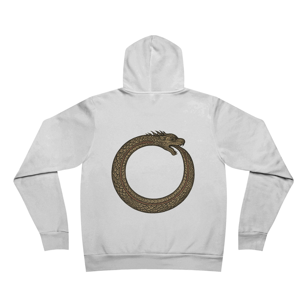 White Good Karma Circle Unisex Hoodie back view with circular snake graphic