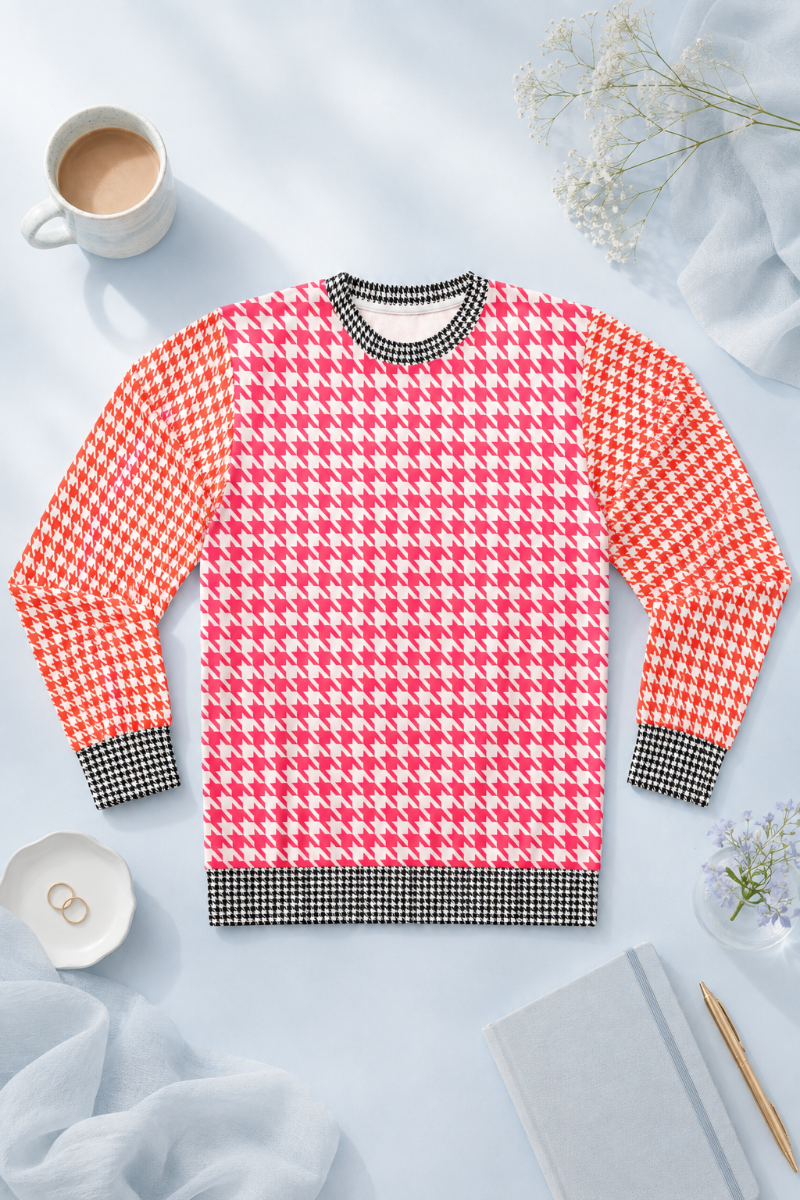 Front flat lay of the Goose Foot Pattern Sweatshirt on a soft blue background.