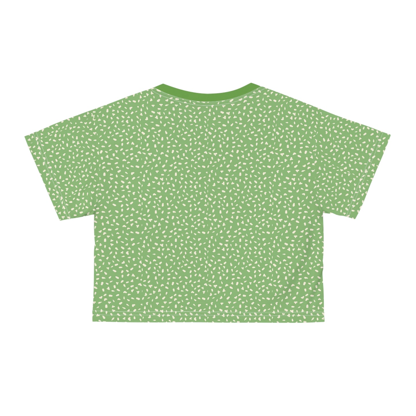 Back view of green speckled crop top with all-over minimalist speckled design