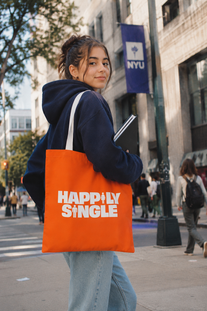 Happily Single Tote Bag Orange - Bold Statement Everyday Carry
