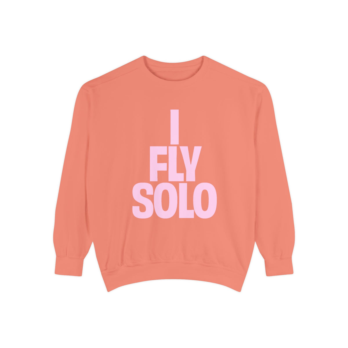 I Fly Solo Unisex Sweatshirt in terracotta flat lay