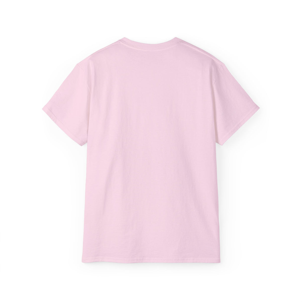 Back view of pink “I Don’t Love Small Talk” unisex t-shirt on white background