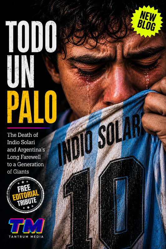 Todo un Palo editorial tribute cover showing a tearful Argentine football fan kissing an Indio Solari number 10 jersey, honoring the legendary Los Redondos singer and exploring memory, identity, and cultural loss in Argentina.