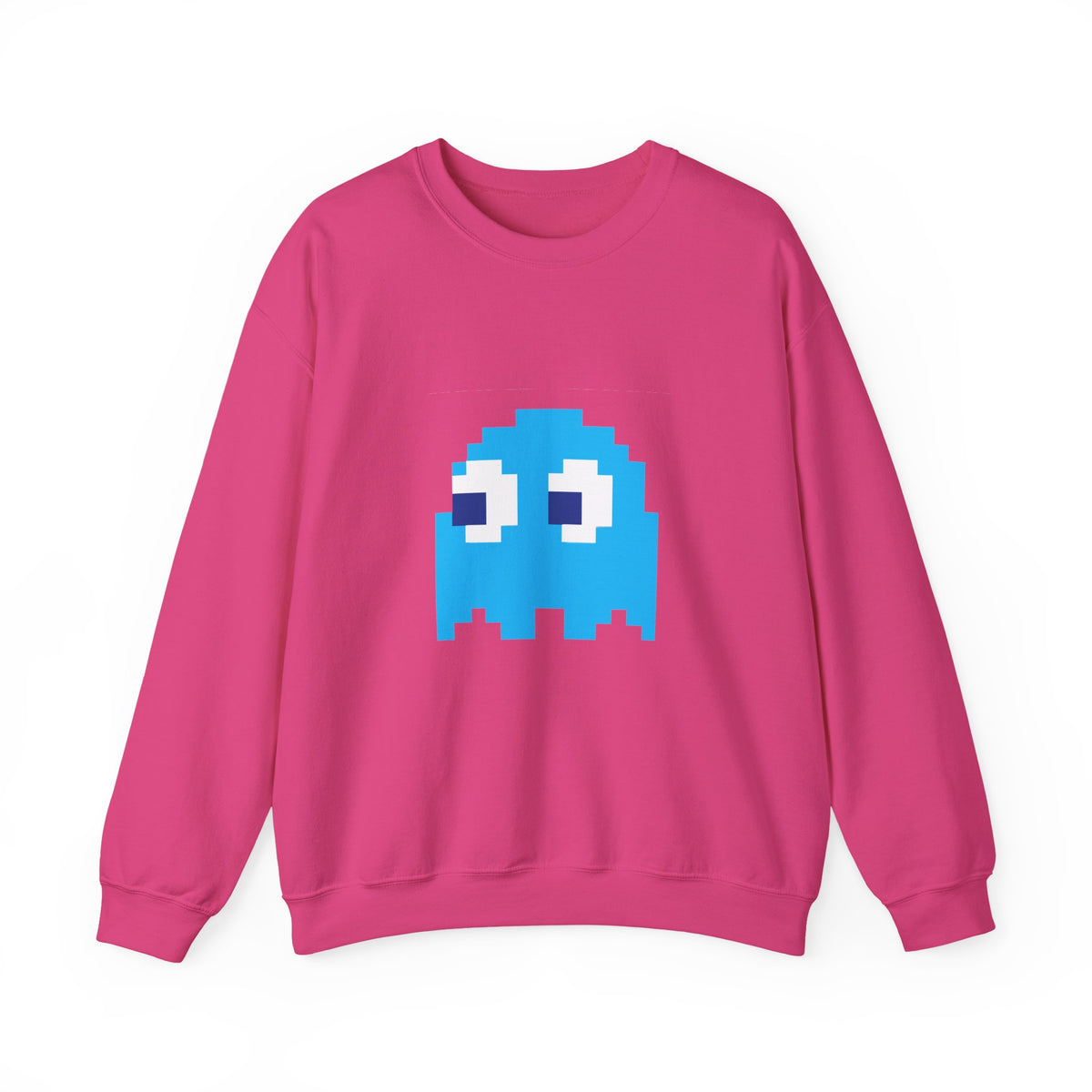 Pink Inky Ghost Pac-Man pixel gaming sweatshirt front view