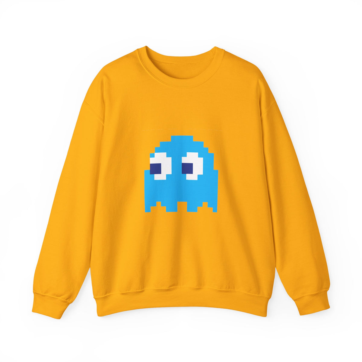Yellow Inky Ghost Pac-Man pixel arcade sweatshirt front view