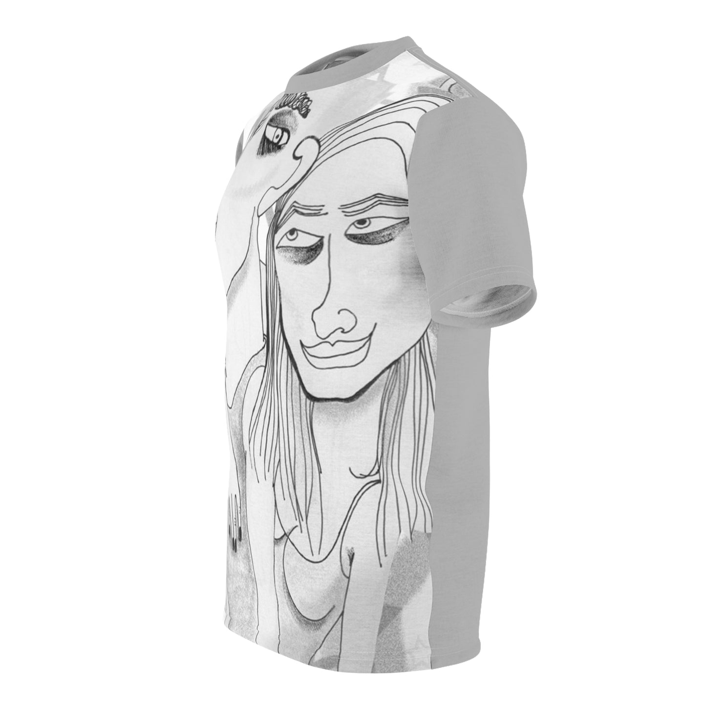 Angled product view of the Into The Night Original Art T-Shirt with original artwork by NYC artist @socialtantrum