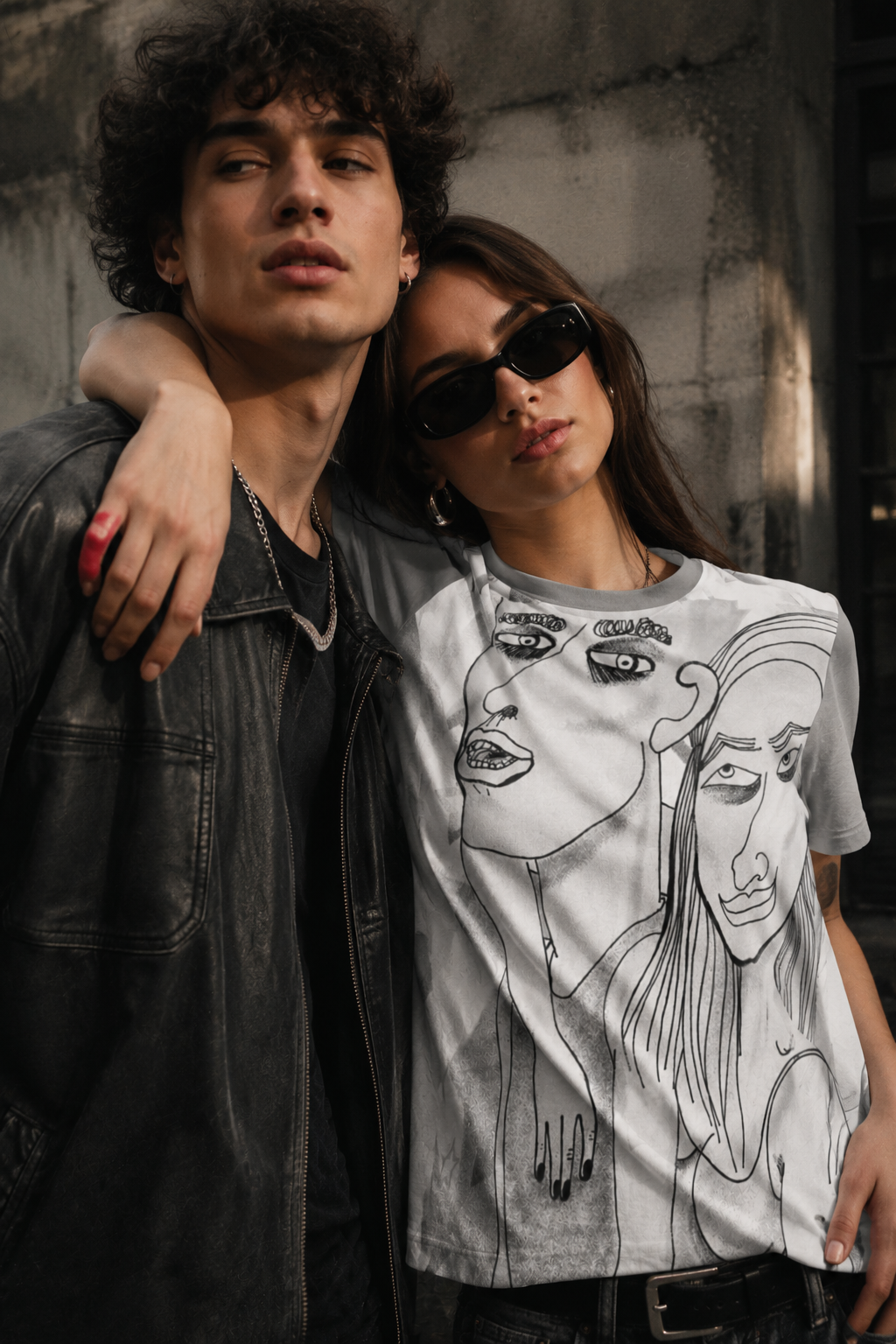 Woman wearing the Into The Night Original Art T-Shirt featuring exclusive hand-drawn artwork by NYC artist @socialtantrum