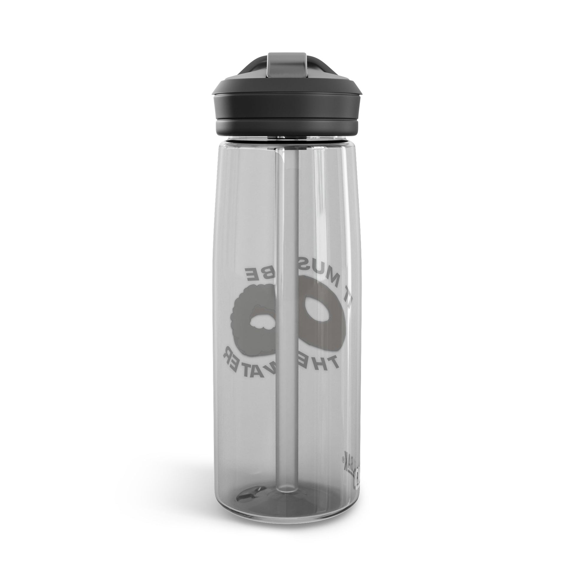 It Must Be The Water Bottle 25oz blue reusable water bottle back view with spill proof lid