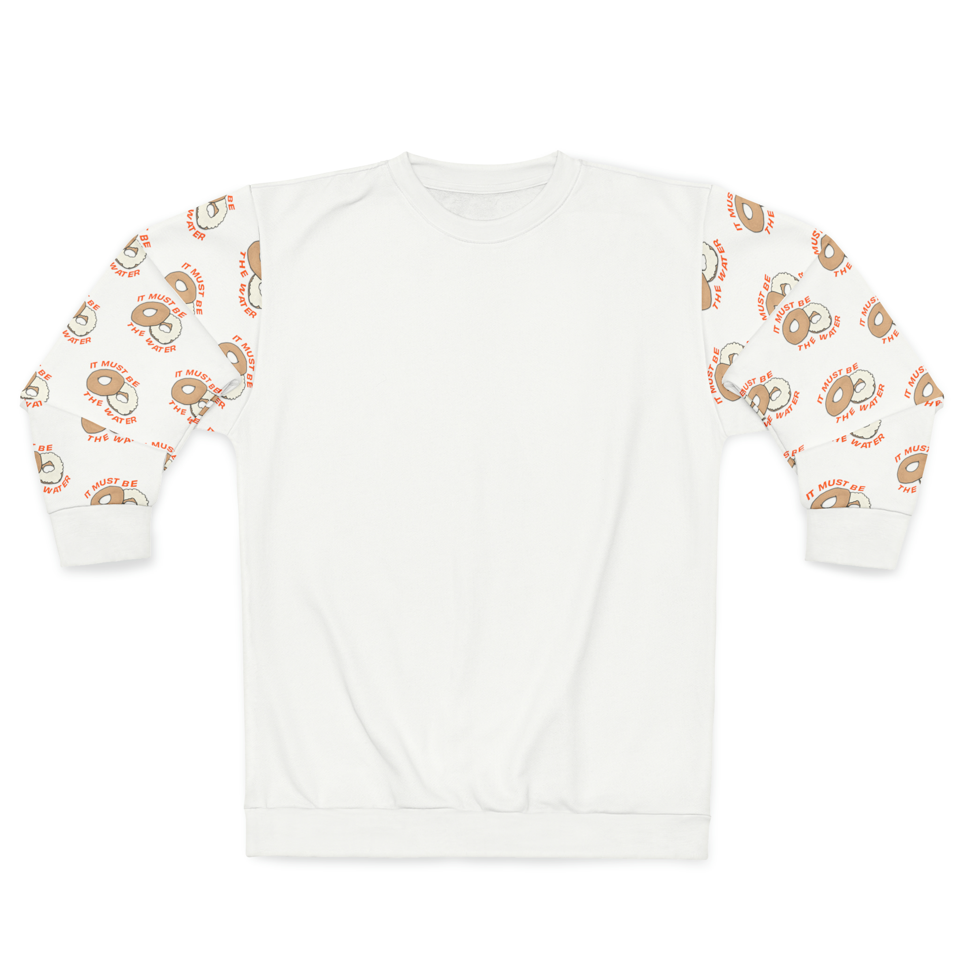 White It Must Be The Water crewneck sweatshirt with graphic sleeves front product image