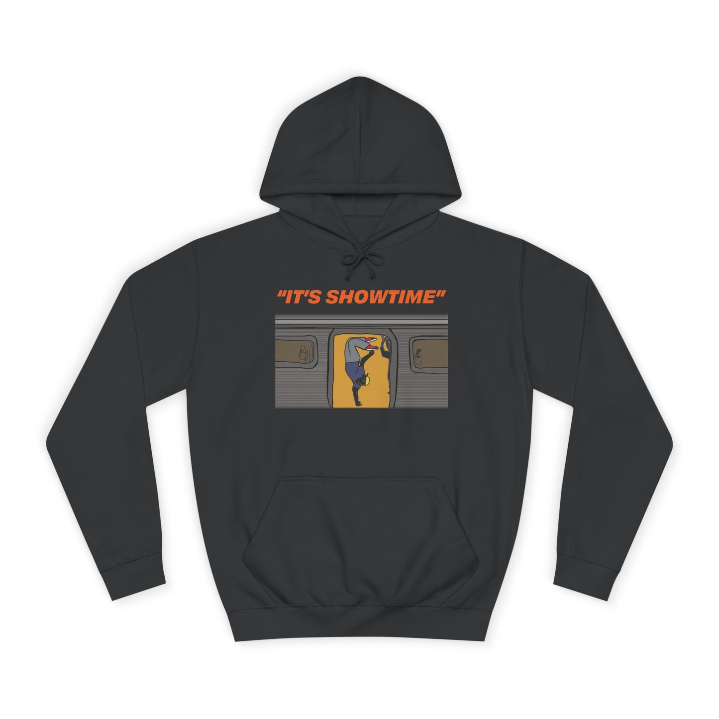 Black It’s Showtime graphic hoodie with subway-inspired front artwork
