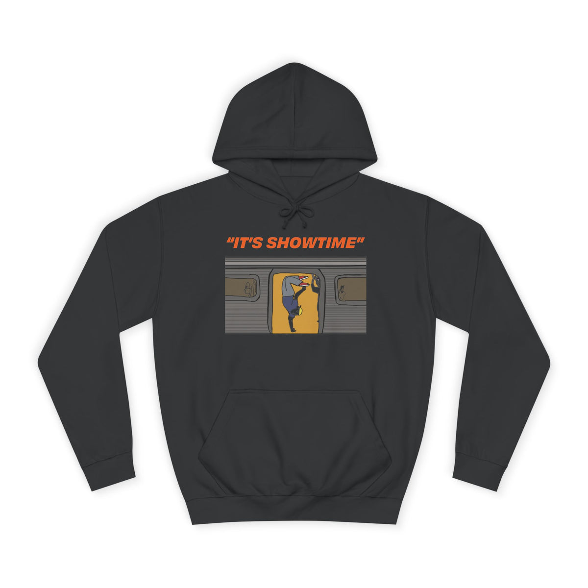 Black It’s Showtime graphic hoodie with subway-inspired front artwork