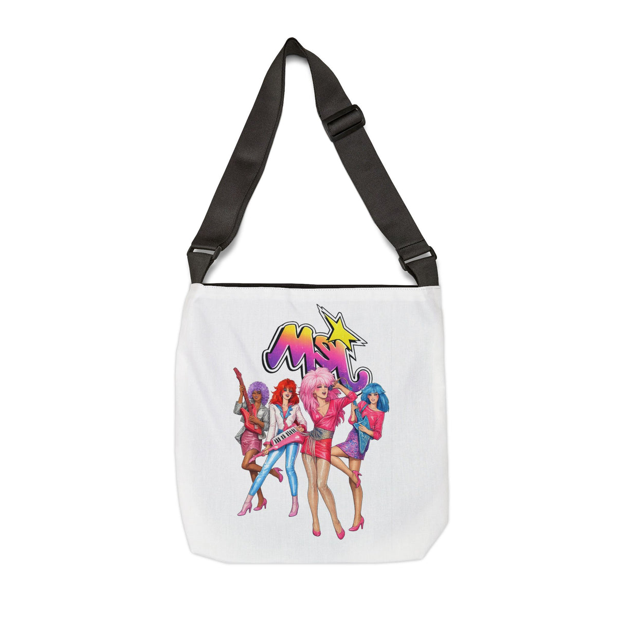 Front view of the 18 inch Jem and the Holograms graphic tote bag
