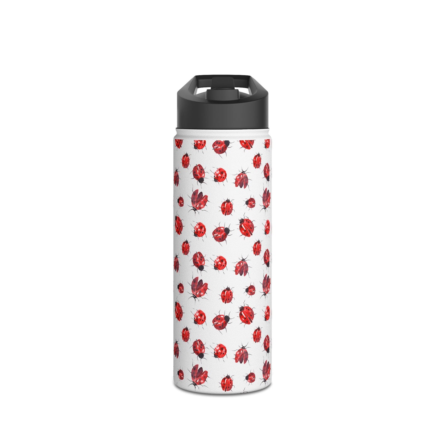 Ladybug Stainless Steel Water Bottle 18oz insulated reusable bottle white with red ladybug pattern