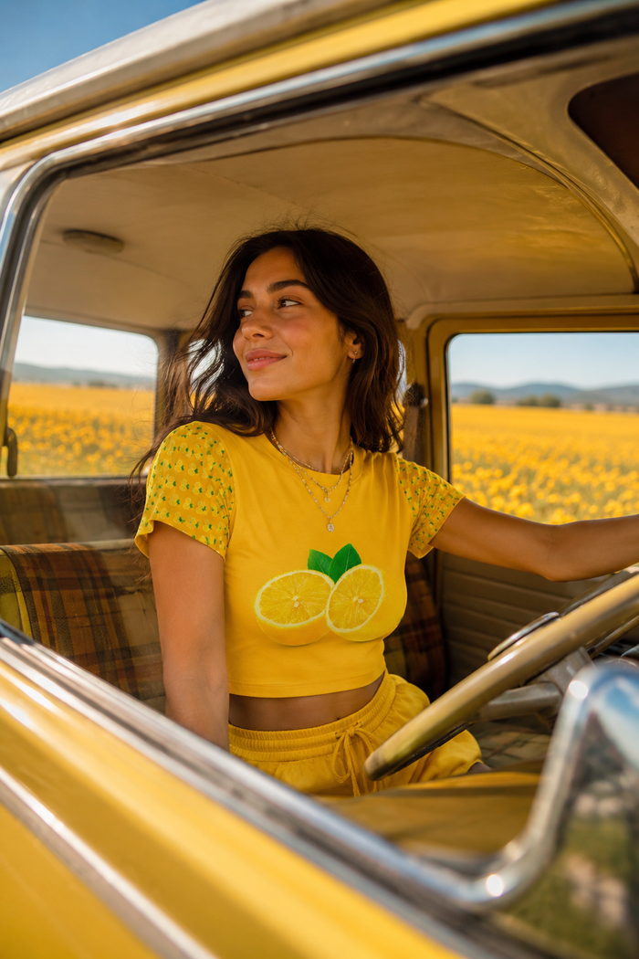 Lemon Slice Crop Top — Cute Citrus Aesthetic Streetwear Tee