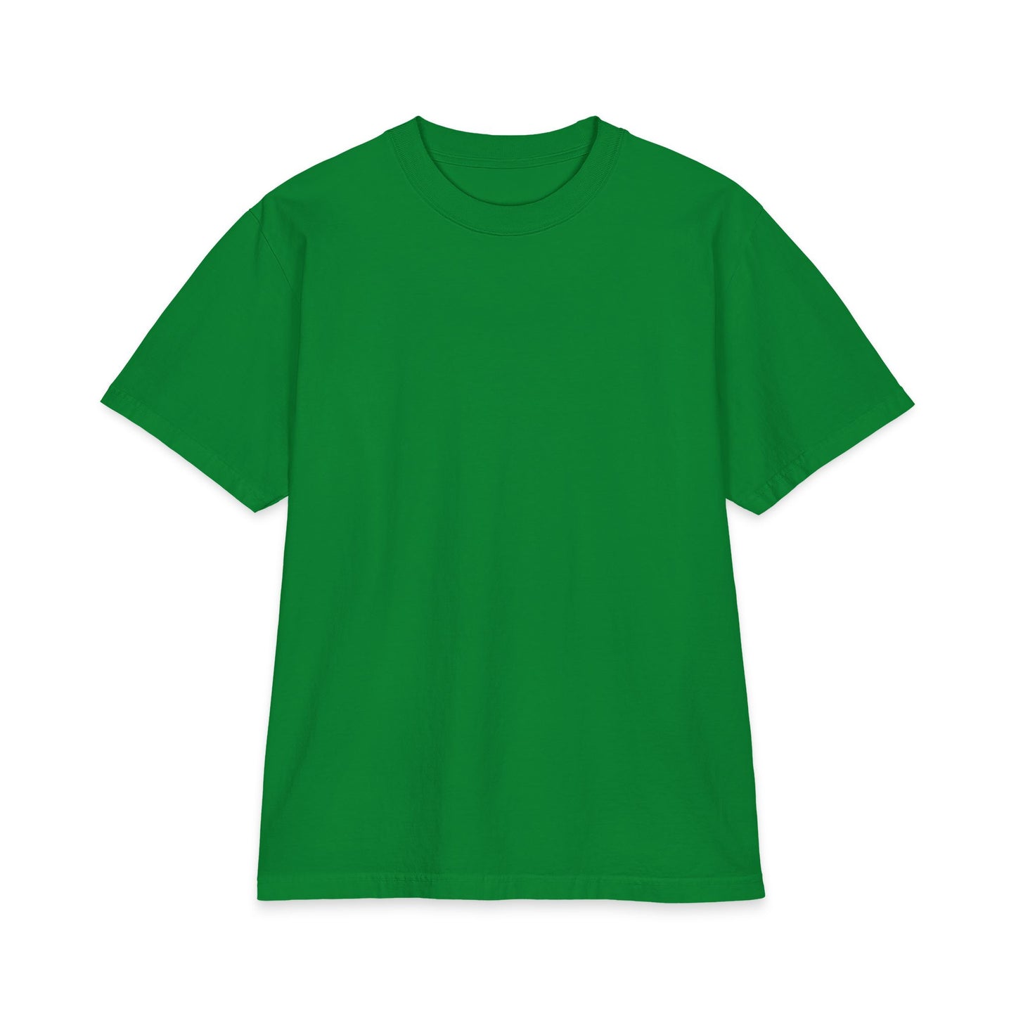 Front view of green heavyweight boxy fit cotton t-shirt